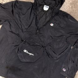 Champions Oversized Windbreaker Hoody With Drawstrings Size Xl