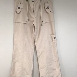 NWOT Women’s Drawstring Pockets Straight/Flare Legs Thin Cargo Pants, L