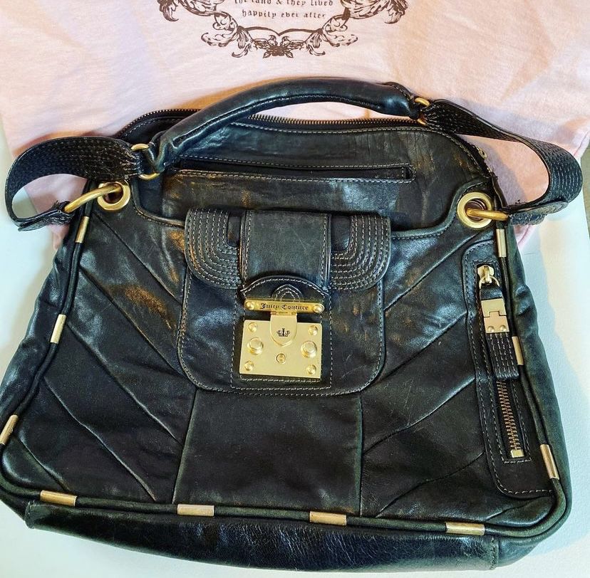 Juicy Couture soft black leather shoulder bag handbag purse