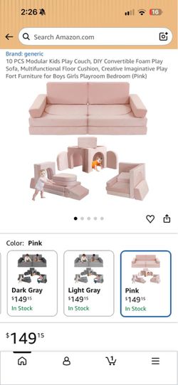 10-Piece Modular Kids Foam Play Couch – Pink