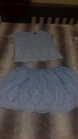 Girls Light Blue Eyelet Top and Skirt Set