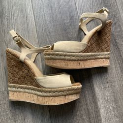 Gucci GG Monogram Wedge Espadrilles Sandals - Size 37.5