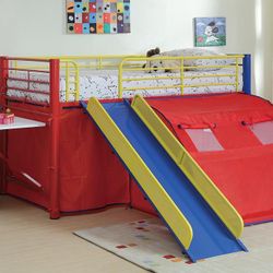 Loft Bed With Desk, Slide And Tent