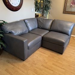 Apartment Size Grey Leather Sofa Sectional 
