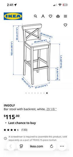 IKEA white barstools INGOLF Bar stool with backrest, white, 29 1/8 " IKEA White