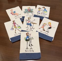 Chic Novelty Weekly Kitchen Towel Set - Blue and White