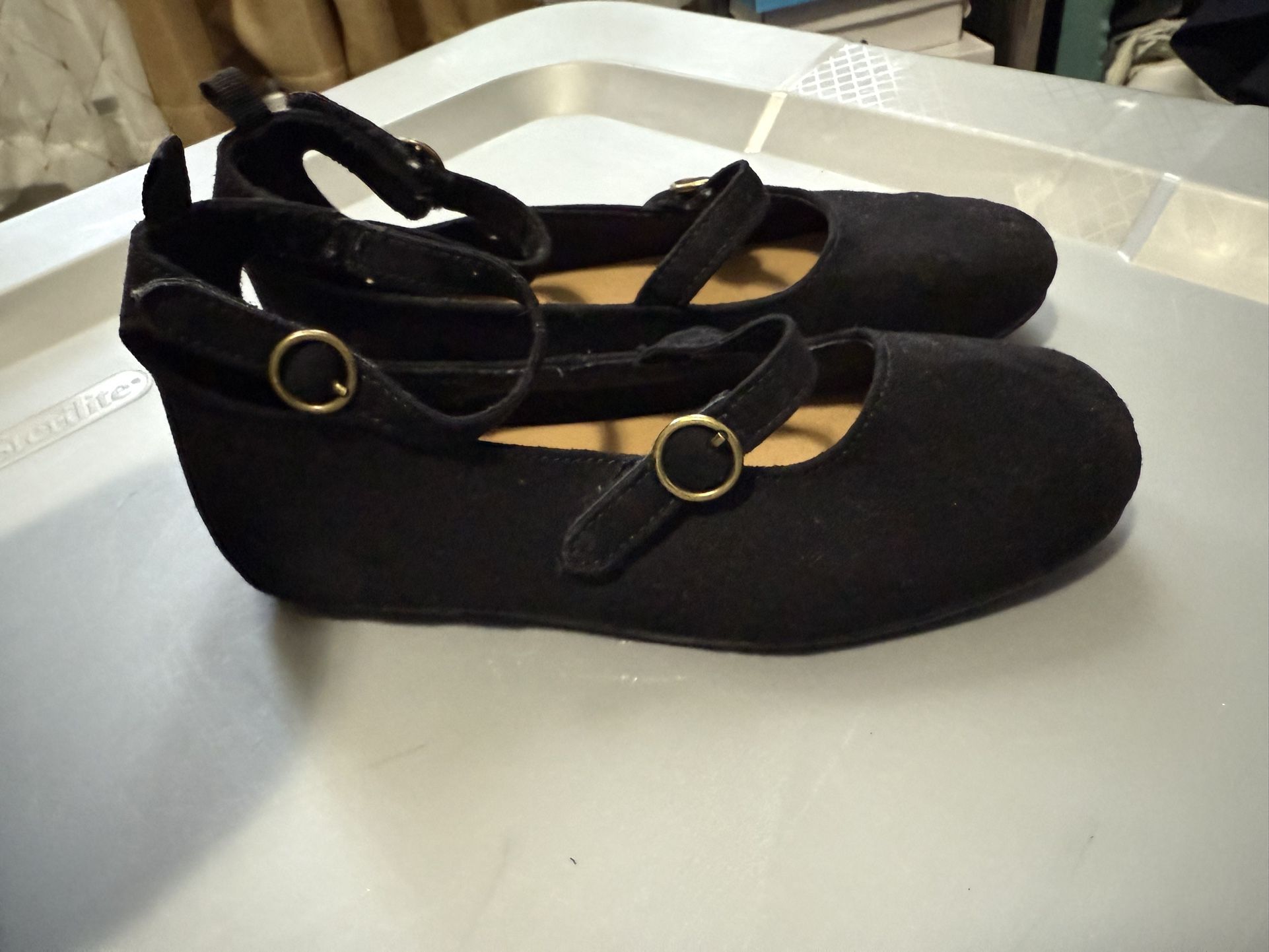 Girls Black Suede Flats Size 11