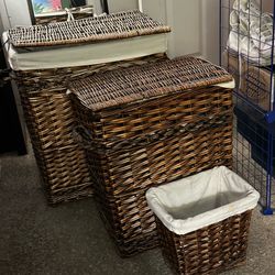 Wicker Hamper and Baskets, 4-piece set