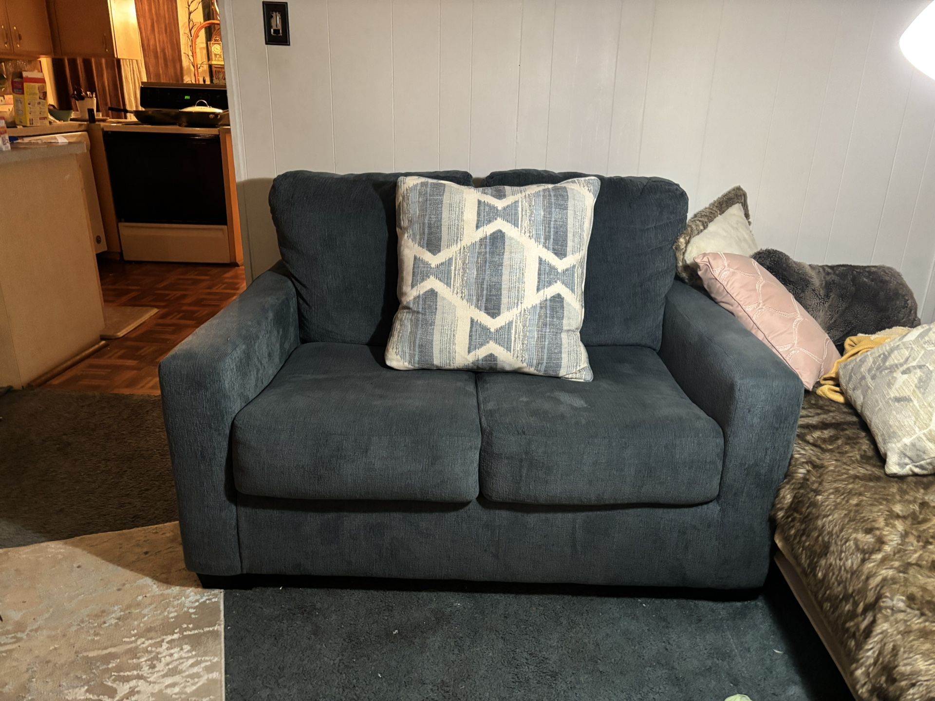 Blue Loveseat, Couch That Pulls Into A Bed