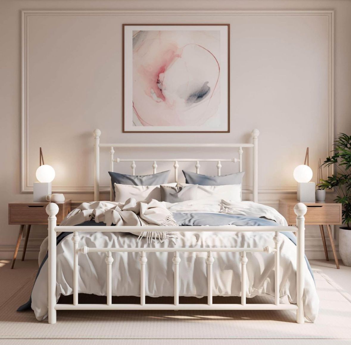 Queen Size Metal Platform Bed Frame/Victorian Headboard and Footboard