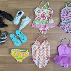 Bundle of Toddler Shoes & Swimwear, 4 Shoes, 4 Swimsuits, & 1 Bikini Bottom 