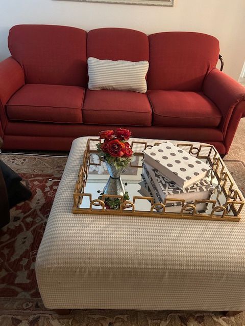 LazyBoy Jordan Ottoman & Gold Mirrored Tray