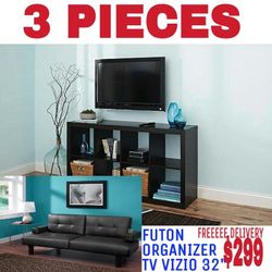 3 PIECES FUTON ...ORGANIZER AND TV