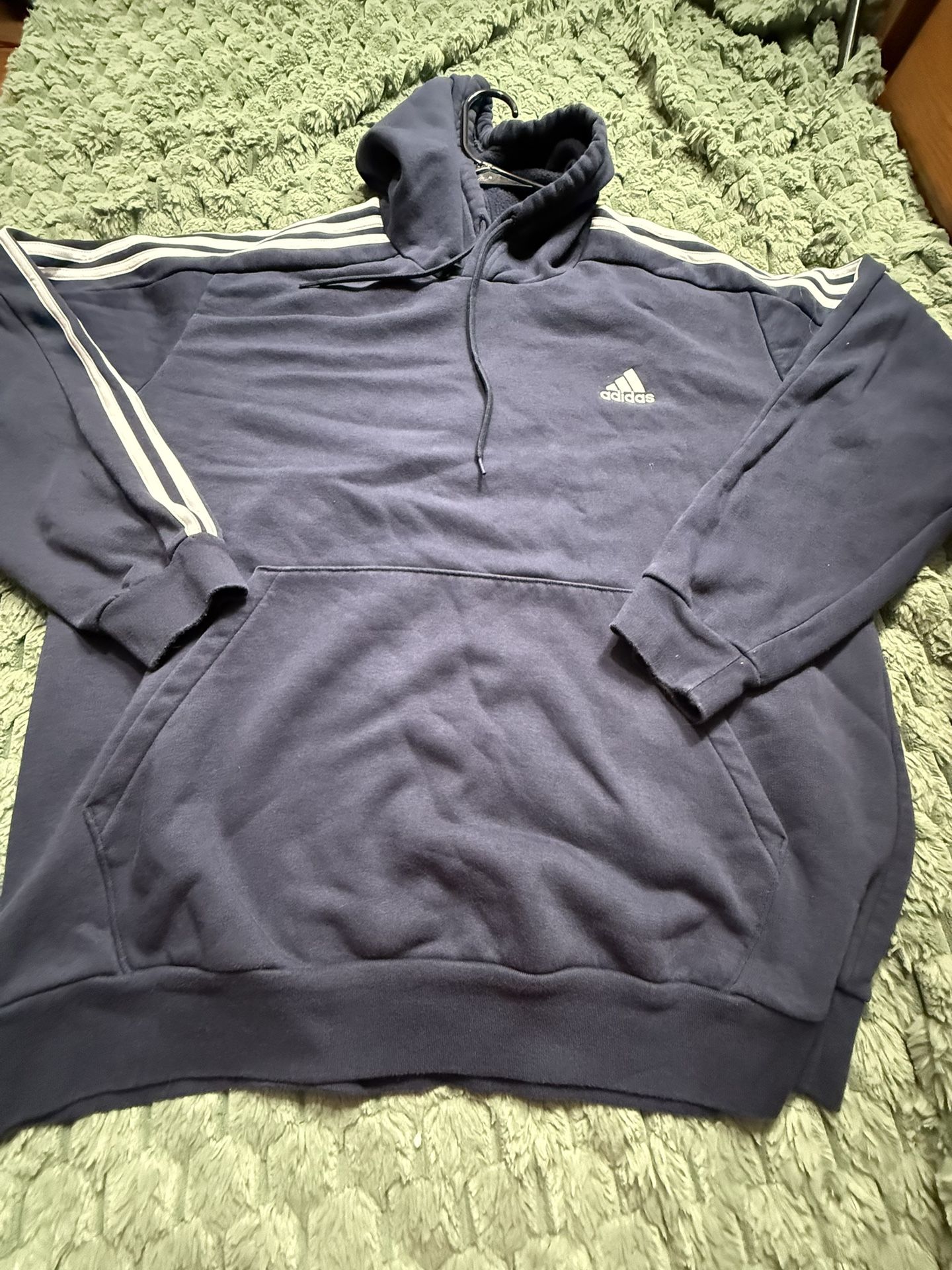 Adidas Essentials 3-Stripes fleece pullover hooded sweatshirt in navy blue XL on tag