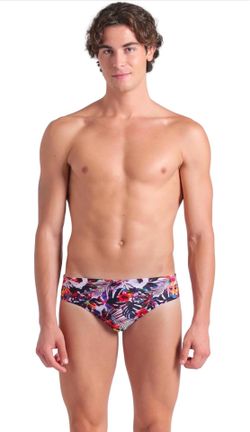 Arena Belize Boys’  Swim Briefs Black Multi Tropical Print Size 22 NWT
