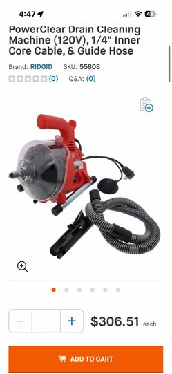 RIGID  Drain Cleaning Machine (120V), 1/4" Inner Core Cable, & Guide Hose