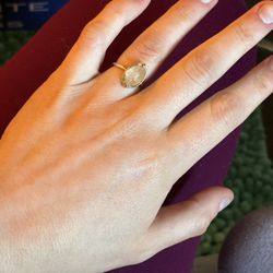 Dainty gold and light rose quartz ring