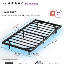 Zoller Floating Twin Bed Frame with LED & Charging Station, Modern Metal Platform Bed, No Box Spring Needed
