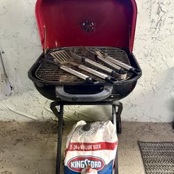Red Americana Walk-A-Bout Portable Charcoal Grill w/ Charcoal & Accessories 