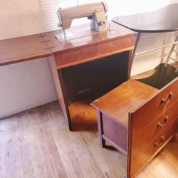 Mid Century Sewing Machine, Cabinet and Built-in Chair CAN DELIVER