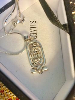 Egyptian pendant with hieroglyphic writing & sterling silver chain 18” inch long. 925 SILVER Necklace