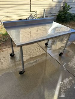 Commercial Stainless Steel Prep Table on Wheels w/ Backsplash