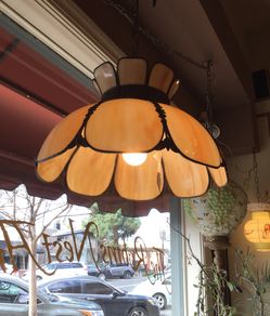 Slag glass hanging light fixture