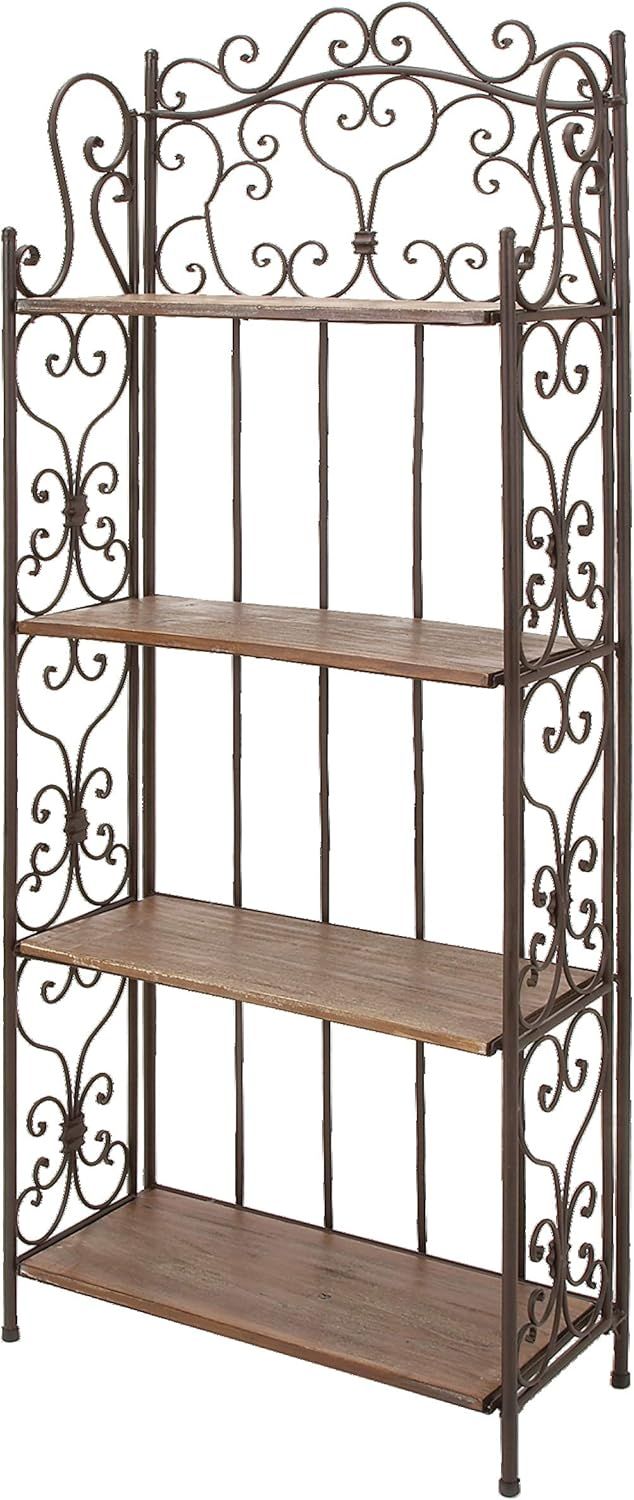26-155 Deco 79 69872 Farmhouse Metal Bakers Rack, 27" x 12" x 68", Brown