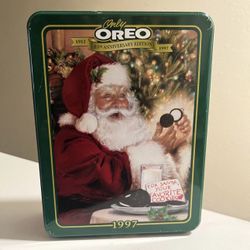 Vintage 1997 Holiday Oreo Christmas Cookie Tin With Santa 85th Anniversary 