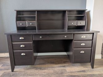 Dark Brown Wood Desk with Hutch