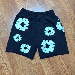 Authentic Denim Tears Black Cotton Shorts Size Small White Flower Brand New