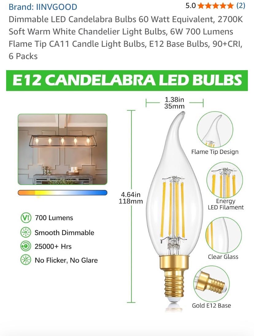Dimmable LED Candelabra Bulbs 60 Watt