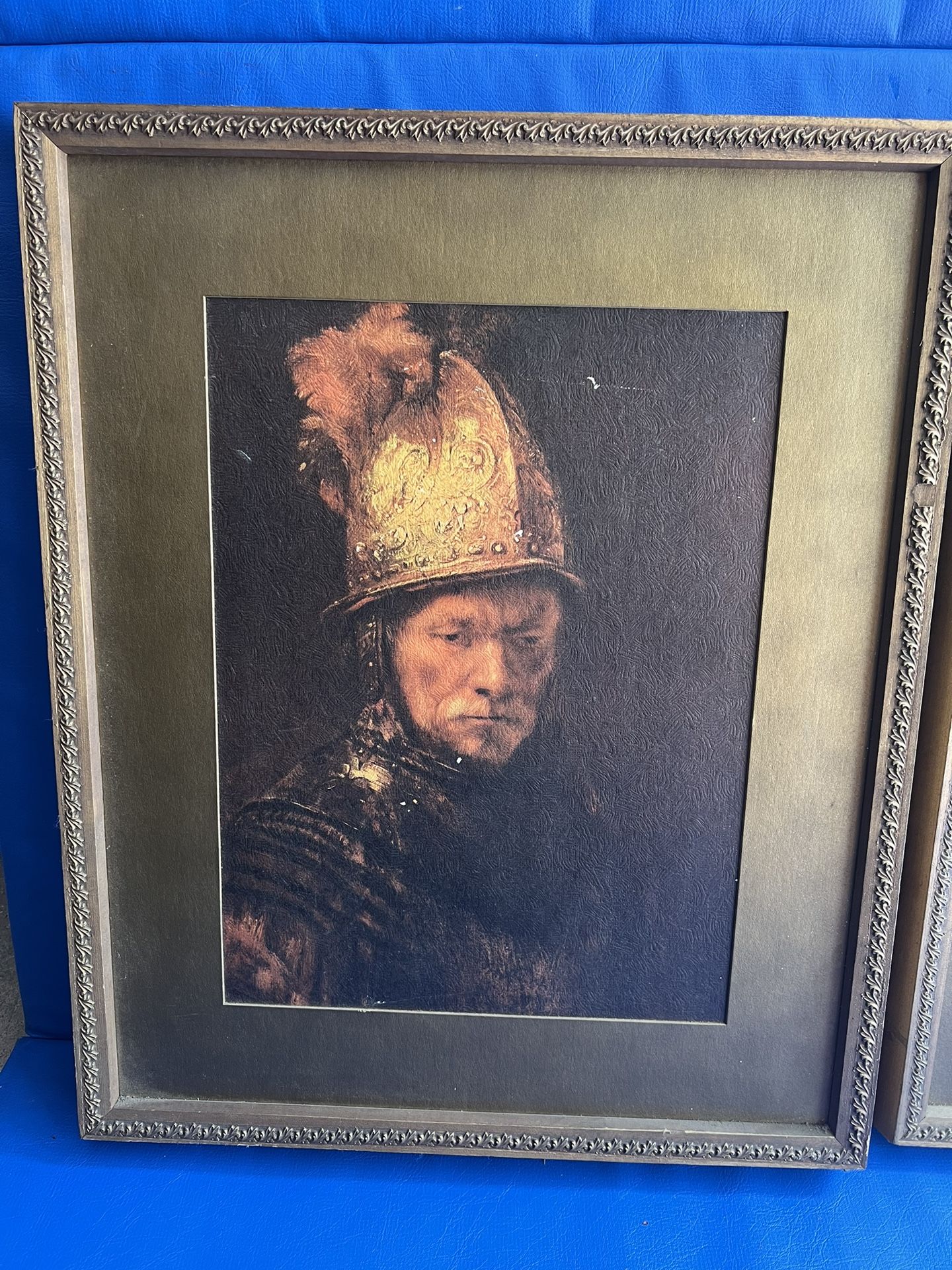 22.5” x 18” x 2” Vintage “The Man with the Golden Helmet” 1650 framed oil painting print see pics