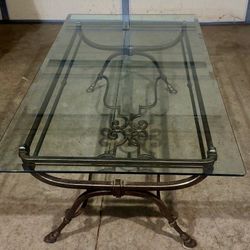 Large wrought iron thick beveled glass coffee table – $250