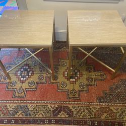 Pair of Faux Travertine End Tables