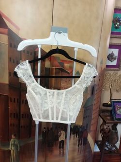 White Lace Floral Corset Top sz S