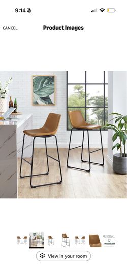 Urban Industrial Faux Leather Armless Lounge Kitchen Bar Chairs, Set of 4, Whiskey Brown