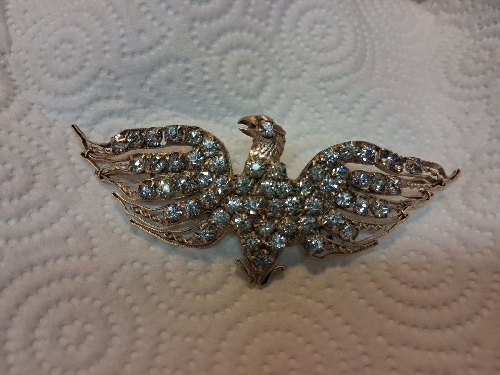 Brass Antique With Clear Rinestones Eagle Broach