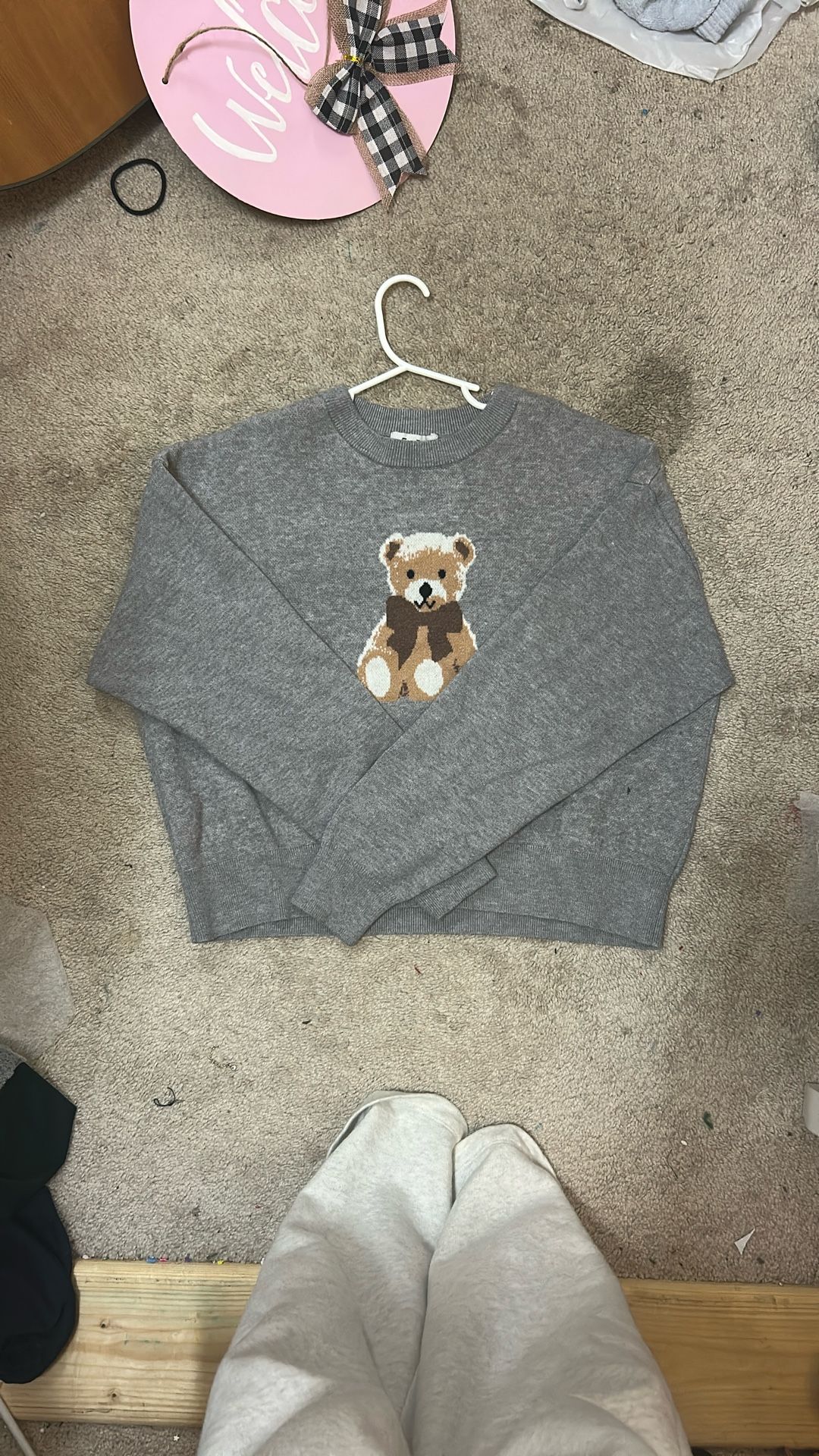 grey teddy bear sweater