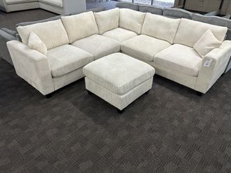 Cream Sectional Sofa  W/ Ottoman 