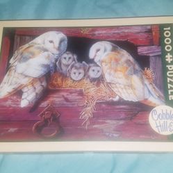 Vintage Cobble Hill 1000 Piece Jigsaw Puzzle Barn Owls