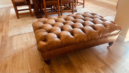 Large Brown Leather Tufted Ottoman