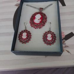 Costume Cameo Red Rhinestone Set