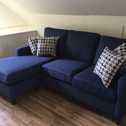 Blue Modern Harmon 80” Sectional Sofa with Reversible Chaise by Serta