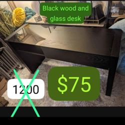 Black Oak and Tempered Glass laptop desk with drawer.