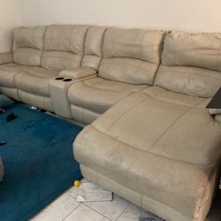 White Power Couch Sectional Sofa Leather