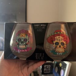 Sugar Skull Wine Glasses