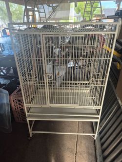 Large White Metal Bird Cage with Stand