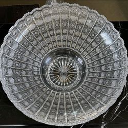 Rare Antique Bohemian Brilliant Cut Glass Large Centerpiece Bowl