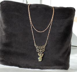 Pink Beaded Silver Chain Necklace with Celtic Splash Centerpiece/Pink Glass Eye Playboy